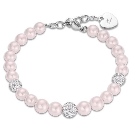 Luca Barra bracciale da donna bracciale in acciaio con perle rosa e cristalli bianchi. Lunghezza: 17 + 3 cm. La referenza è bk2097