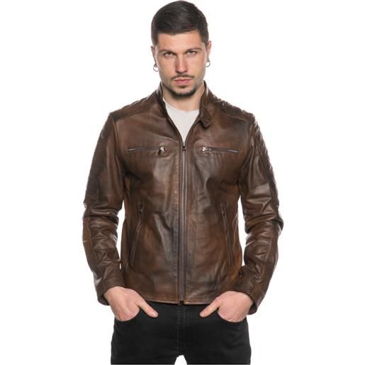 Leather Trend u05 - biker uomo marrone in vera pelle