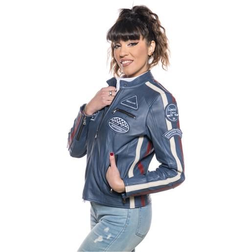 Leather Trend motociclista donna - biker donna blu tamponato in vera pelle