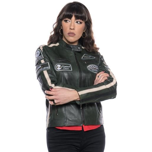 Leather Trend motociclista donna - biker donna verde bis tamponato in vera pelle