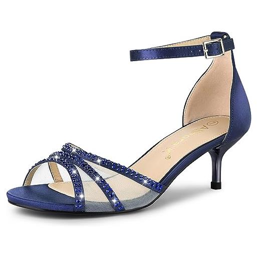 Allegra K sandali da donna con tacco a gattino in rete con strass, blu scuro, 37 eu