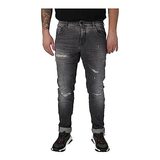 REPLAY jeans uomo mickym slim fit aged super elasticizzati, grigio (dark grey 097), w30 x l34