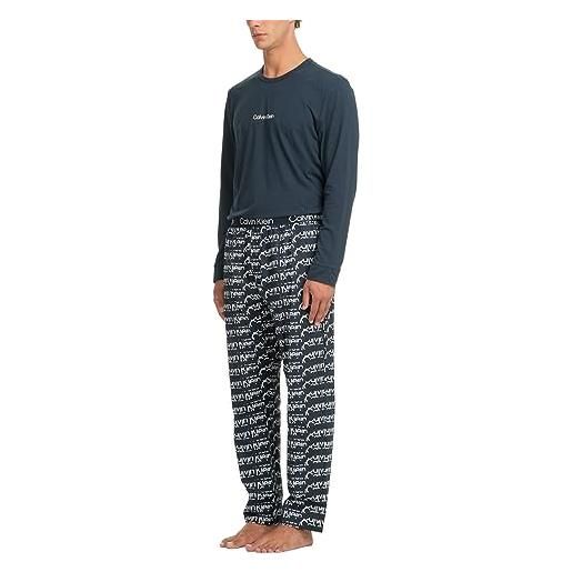 Calvin Klein set pigiama uomo l/s lungo, multicolore (bl bry tp, hitch logo_blbry btm), l
