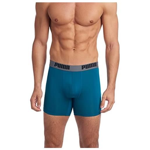 PUMA men's 3 pack boxer brief, red/grey/teal, large