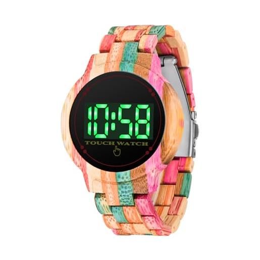 Tiong orologio da uomo in legno | orologio digitale a led | semplice orologio da uomo | orologio da uomo touch screen impermeabile, q1114, bracciale