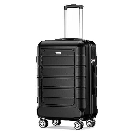 SHOWKOO valigia piccola trolley cabin bagaglio a mano 55x40x20cm ultra leggero abs+pc durevole valige trolley da viaggio con chiusura tsa e 4 ruote doppie, nero -m