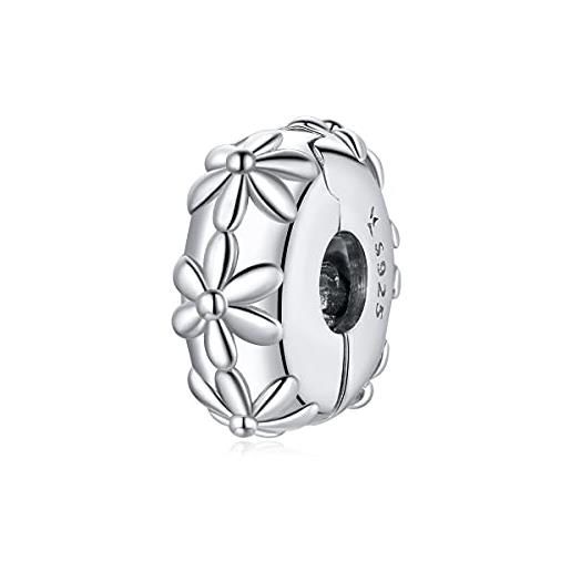 Teleye ciondolo con clip a fiore per bracciale, ciondolo a clip in argento sterling 925 genuino al 100% adatto a braccialetti pandora, scc1795