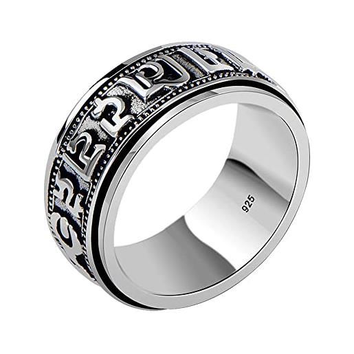 Kipebep anello girevole a sei caratteri mantra sanscrito anello in argento sterling s925 personalità della moda anello con coda fortunata anello buddismo tibetano, argento, 6