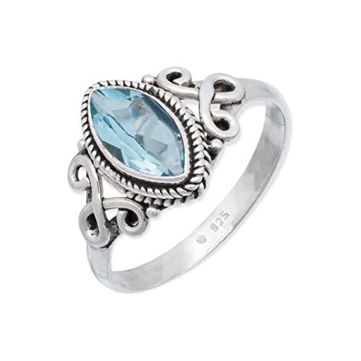 mantraroma anello argento 925 con pietre preziose topazio pietra blu argento sterling da donna in vero argento (mrg-183-62-(58))