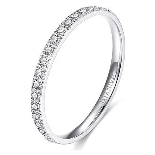 Zakk 2mm eternity anello dell'eternità donna in titanio con zirconi anelli di fidanzamento fedi nuziali promessa (oro rosa, 49 (15.6))