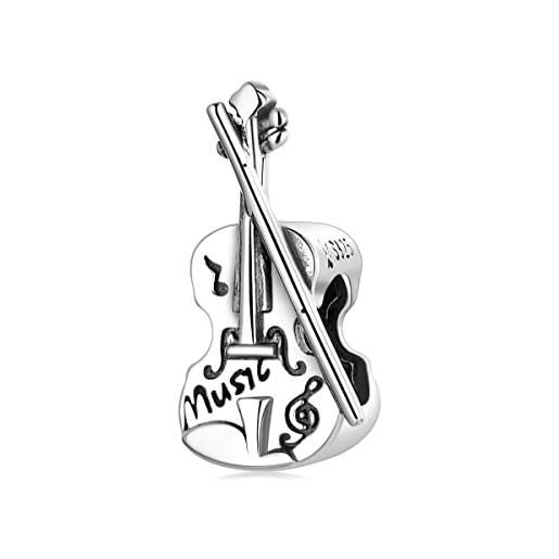 Jefanny ciondolo violino in argento sterling per bracciale pandora, ciondolo con perline musicali violino vintage per donna ragazza