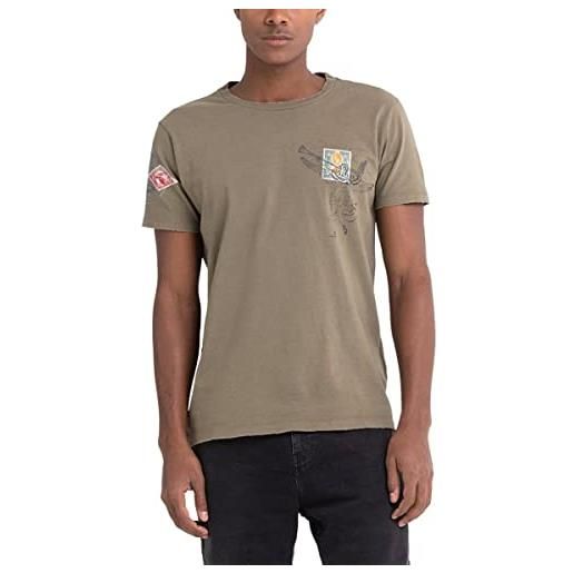 REPLAY t-shirt uomo manica corta con stampa, marrone (sand. . 525), s