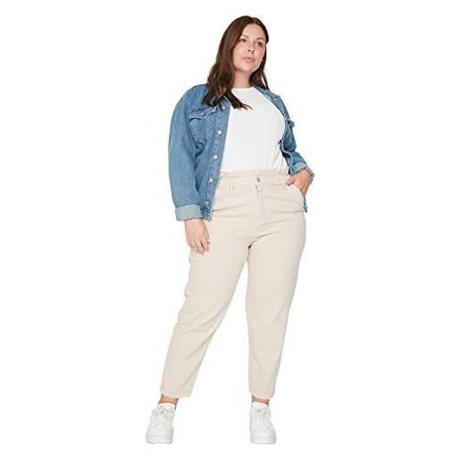 Trendyol women high waist straight leg plus size jeans pantaloni, beige, 76 donna