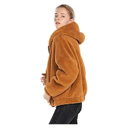 Extreme Pop giacca donna teddy sherpa con cappuccio in morbido pile (abbronzatura, m)