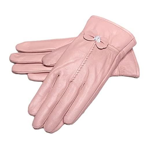 Ealafee 2019 guanti in pelle da donna guanti da guida rivestiti in vera pelle di agnello invernale, #0-azzurro, taglia unica