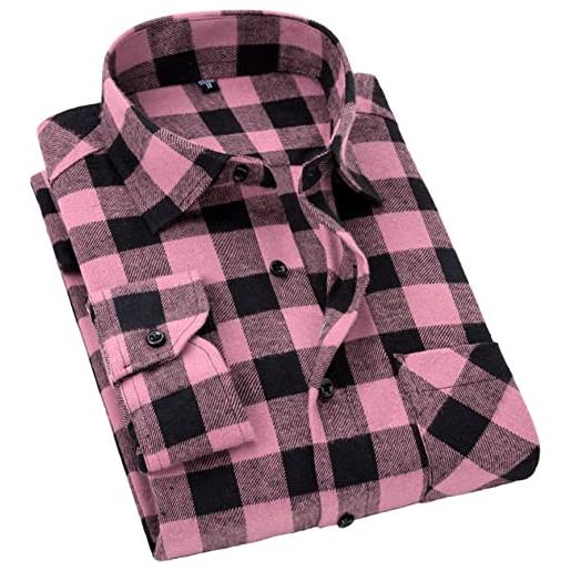 Cromoncent camicia da uomo casual in flanella scozzese con bottoni, buffalo nero rosa, 3xl