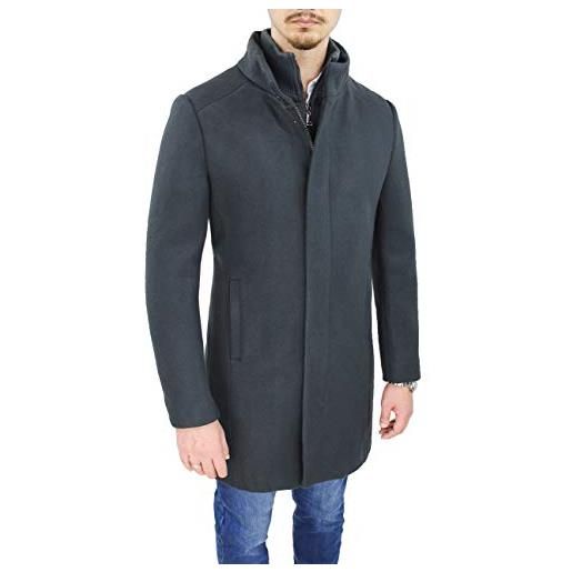 Evoga cappotto giacca uomo invernale casual elegante con gilet interno (grigio scuro, xl)