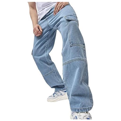 HRTLSS y2k jeans da uomo, baggy cargo, pantaloni alla moda, jeans alla moda, 90, blu, larghi, hip-hop, per il tempo libero, jeans lavati, casual, stretch, blu, xxl