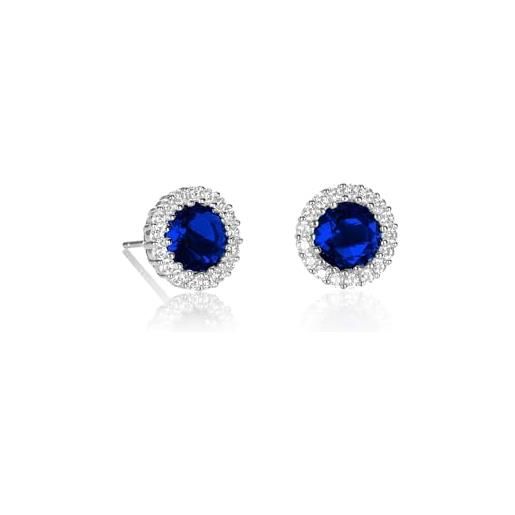 Diamond Treats orecchini donna argento 925, orecchini halo con pietre zirconi blu, orecchini rotondi in argento 925 per donna e ragazza, orecchini blu zaffiro con una confezione regalo