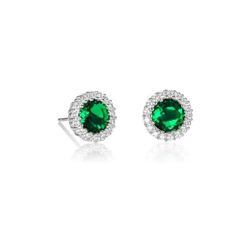Diamond Treats orecchini donna argento 925, orecchini halo con pietre zirconi verde smeraldo, orecchini rotondi in argento 925 per donna e ragazza, orecchini verdi con una confezione regalo