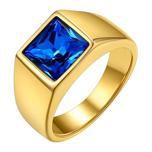 GOLDCHIC JEWELRY anello uomo oro 18k con pietra blu, anello uomo acciaio inossidabile lucido anello oro con pietra misura 17 regalo per uomo e ragazzo
