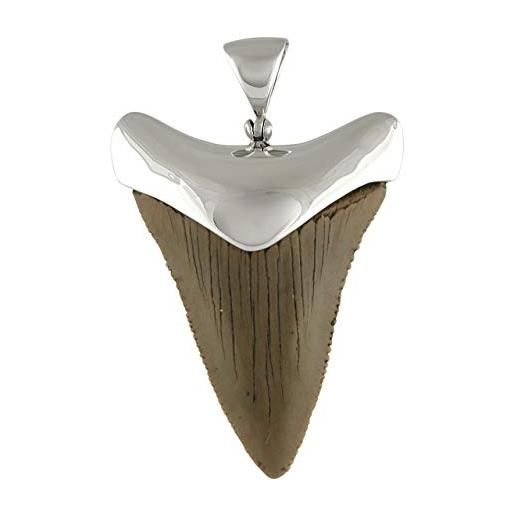Starborn large carcharocles fossil pendant solid cap 925 sterling silver