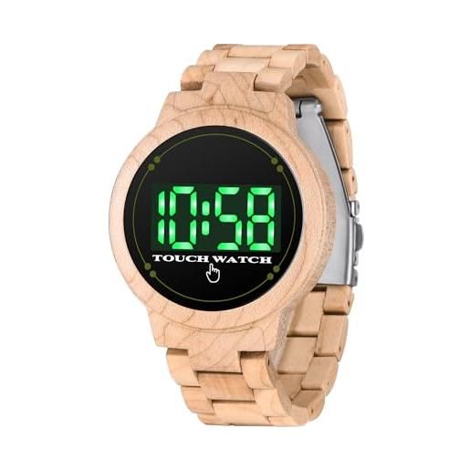 Tiong orologio da uomo in legno | orologio digitale a led | semplice orologio da uomo | orologio da uomo touch screen impermeabile, q1113, bracciale