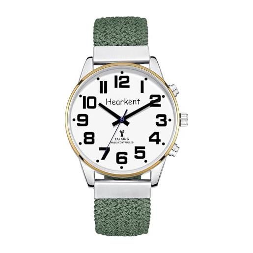 Hearkent orologio parlante inglese britannico con numeri grandi, auto-impostato, per ipovedenti, persone anziane, dimensioni da uomo (nylon verde)