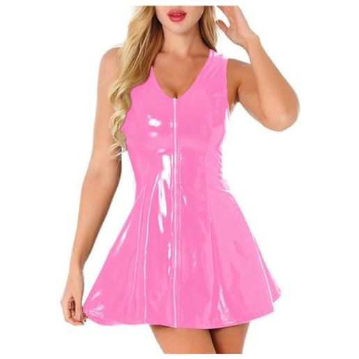 LUIFEL vestito da donna in pelle pu aderente mini abito da festa clubwear abiti, rosa, xxl