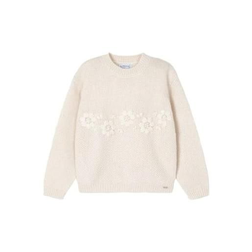 Mayoral maglione invernale per bambina 5 anni - 110 cm color beige trama lurex con ricami floreali
