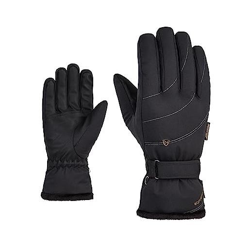Ziener kahli guanti da sci da donna, per sport invernali, primaloft, fodera in peluche, colore nero, oro, 7