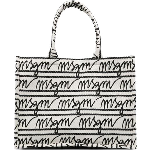 MSGM borsa tote con logo jacquard - bianco