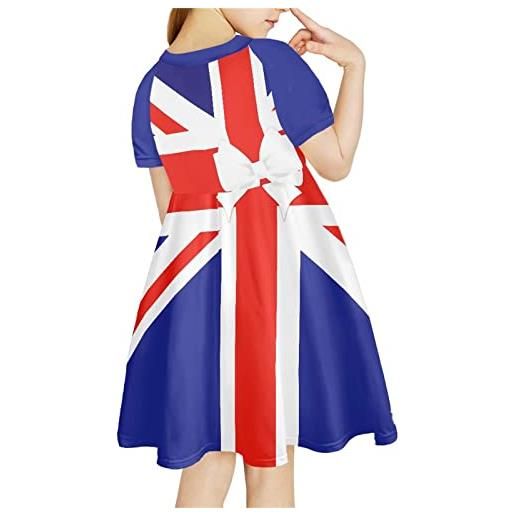 Showudesigns vestito per ragazze 4-14 anni vestito manica corta vestiti casual, bandiera britannica, 8 anni