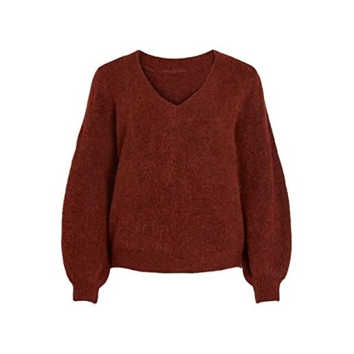 Vila vijamina rev-top in maglia con scollo a v l/s-noos maglione lavorato, mattone cotto/dettaglio: melange, xl donna