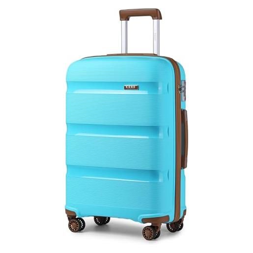 KONO valigia media rigida trolley medio da viaggio in polipropilene con 4 ruote e lucchetto tsa 65x44x27cm, blu/marrone