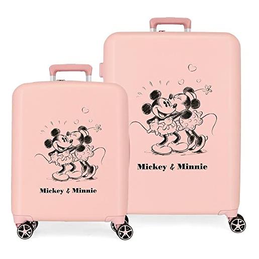 Disney mickey & minnie kisses nude valigia set 55/70 cm abs rigido chiusura tsa integrata 88l 6,8 kg 4 doppie ruote bagaglio a mano