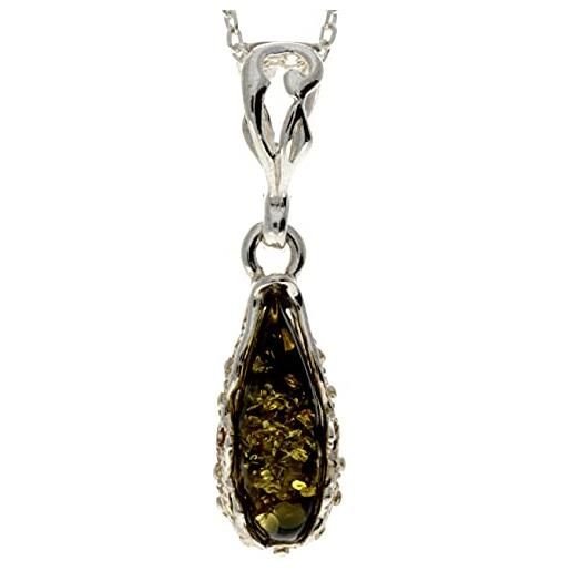 SilverAmber Jewellery g233 g233 - ciondolo moderno in ambra baltica e argento sterling con catenina, ambra, 