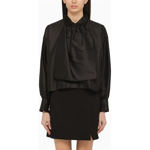 Max Mara blusa nera in seta con bavero