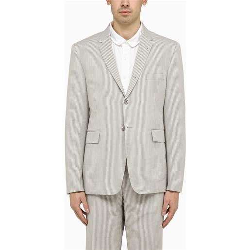 Thom Browne giacca monopetto gessata grigia chiara
