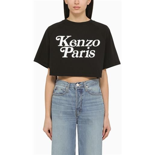 KENZO t-shirt cropped nera in cotone con logo