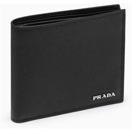 Prada portafoglio nero in saffiano con logo