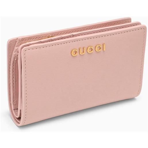 GUCCI portafoglio rosa in pelle con cerniera e logo