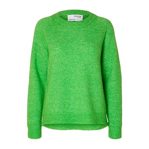 Selected Femme slflulu ls knit o-neck b noos maglione lavorato a maglia, verde classico, s donna