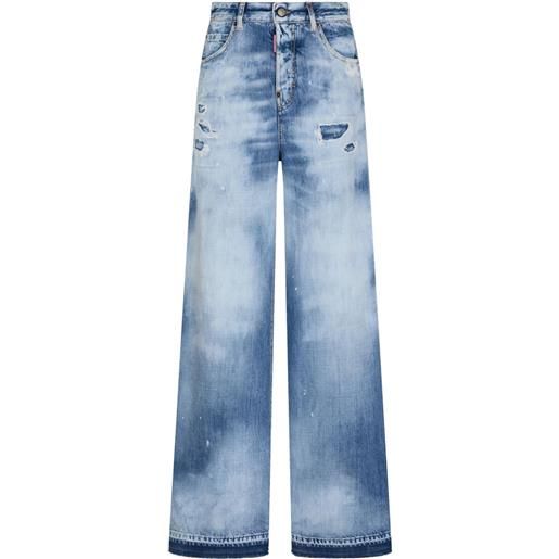 Dsquared2 jeans a gamba ampia con effetto vissuto - blu