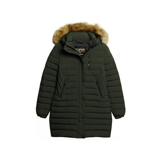 Superdry fuji hooded mid length puffer giacca, verde (dark moss-green), 44 donna