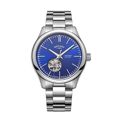 Rotary orologio automatico uomo, misura cassa 40.00mm con quadrante blu analogico e cinturino argento in cinturino in metallo gb05095/05