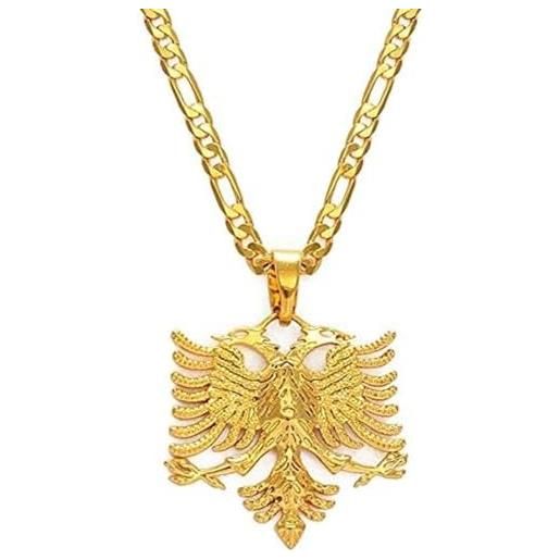 HYAMZO collana albania aquila collane con ciondolo per uomo donna colore oro gioielli albanesi regali etnici kosovo, haoamz