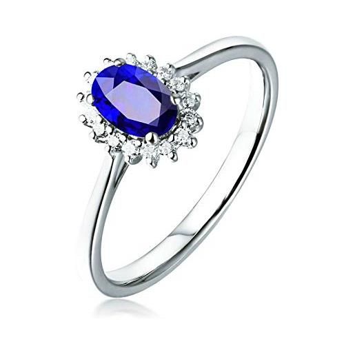 AueDsa anello blu anelli donna oro bianco 18k vero con diamante ovale fiore zaffiro blu bianco 0.5ct taglia 16
