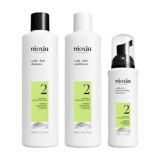 Nioxin system 2 kit for unisex 3 pc 10.1oz cleanser shampoo, 10.1 oz scalp therapy conditioner, 3.38oz scalp and hair treatment