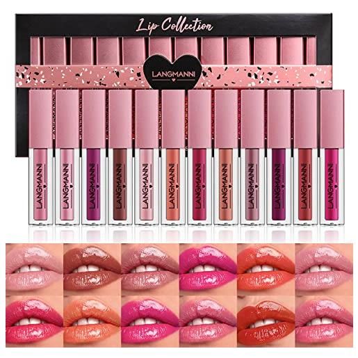 Domality 12pcs glossy lip gloss set, 12 colori idratanti nutrienti cremoso plumping rossetto liquido, lucido specchio labbra per labbra secche